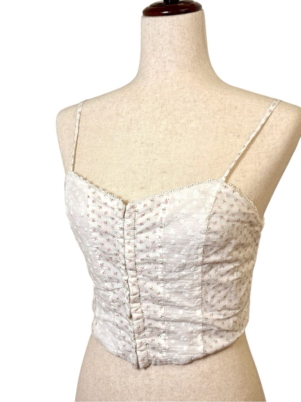 Altar’d State White Pink Floral Corset Cami Top Coquette Romantic Medium